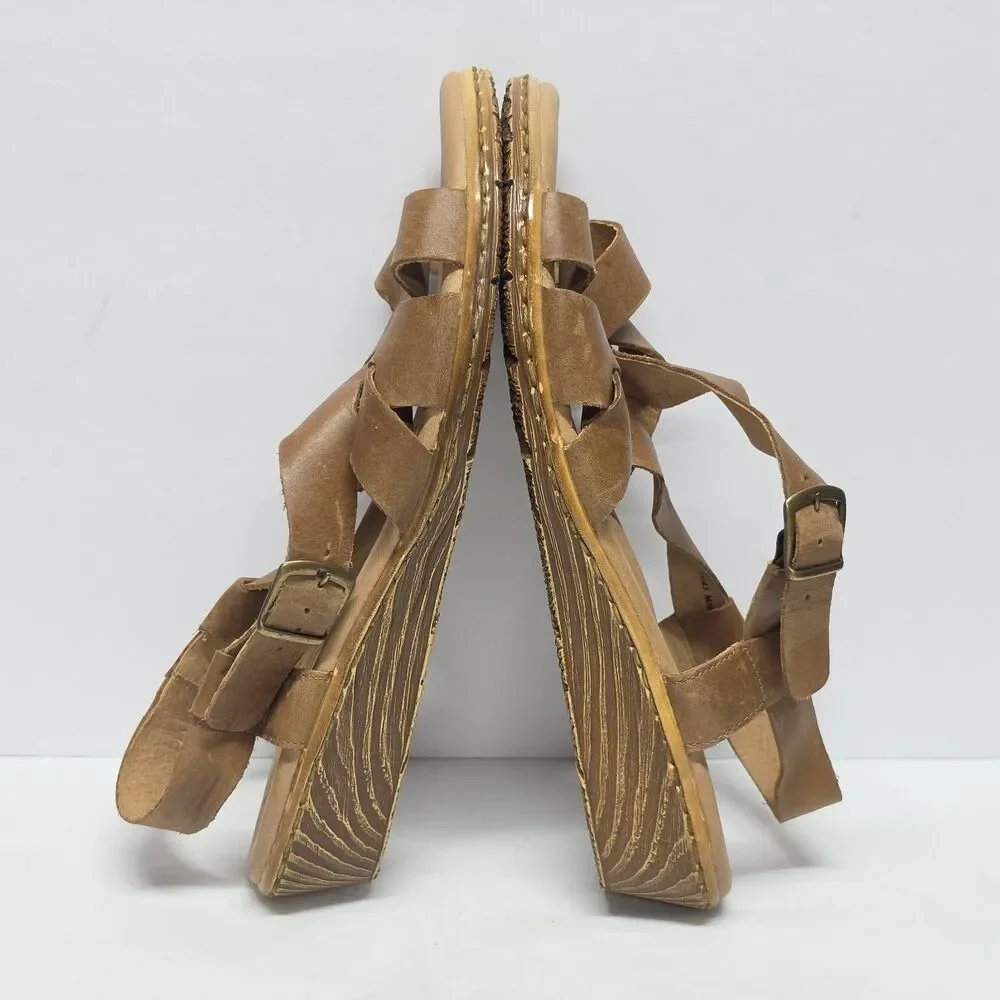 Womens Born Brown Leather Strappy Wedge Heeled Comfort Sandals Size 11 M/W
